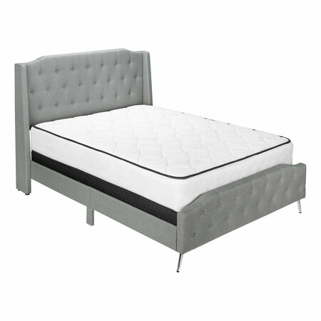 MONARCH SPECIALTIES Bed, Queen Size, Bedroom, Upholstered, Grey Linen Look, Chrome Metal Legs, Transitional I 6045Q